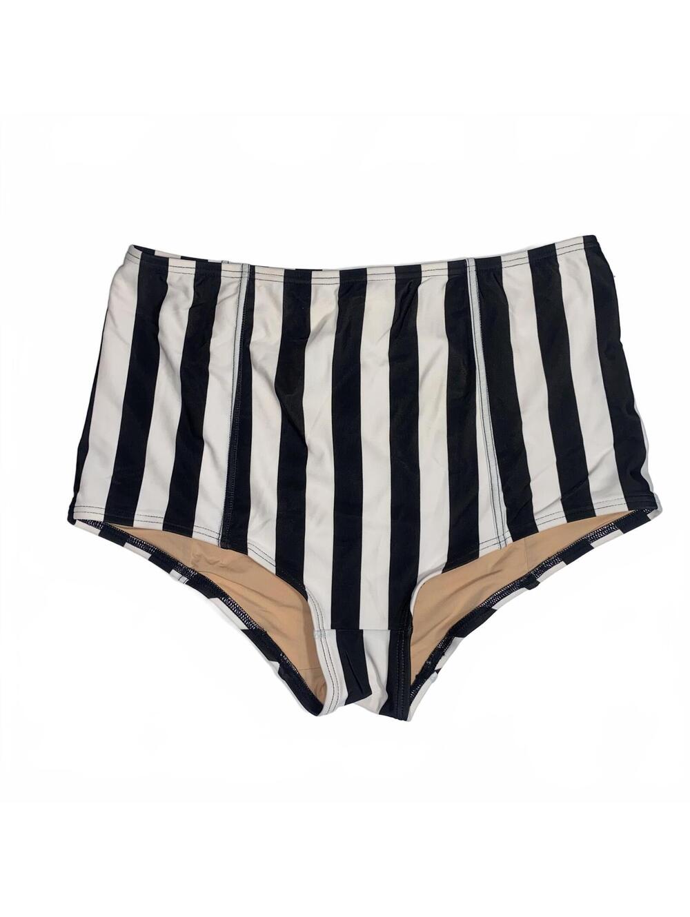 J.Crew Black White Stripe Bikini Bottom Size Small High Rise Retro Swimwear
